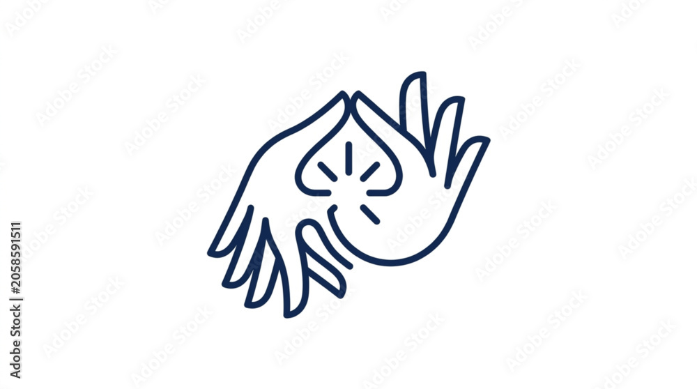Obraz premium Abstract Line Art of Hands Forming a Heart Shape with Light Rays.