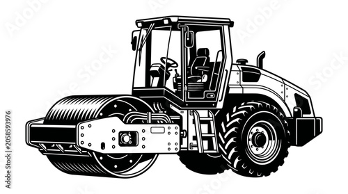Bild auf Leinwand Road Roller Construction Vehicle Vector Illustration