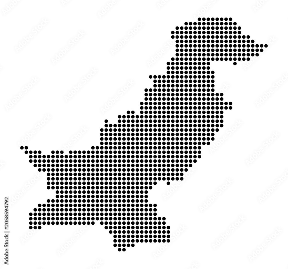 Obraz premium pakistan digital dot map. detailed digital dotted matrix map of pakistan for modern tech presentation or infographic layout