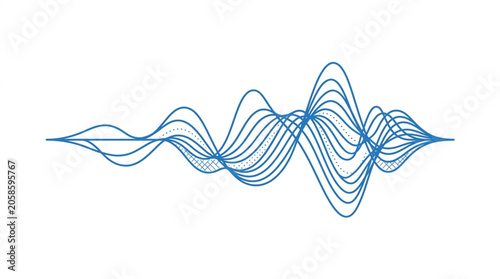 Abstract blue sound wave visualization on white background.