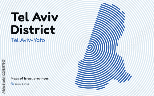 Spiral pattern map of Israel Tel Aviv District with administrative center in Tel Aviv