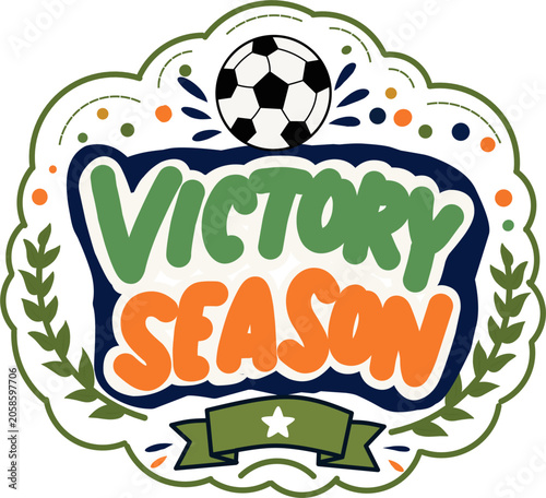 Victory Season Soccer Emblem with Soccer Ball and Laurel