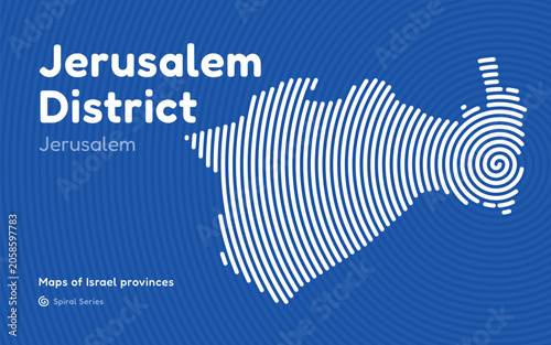 Spiral pattern map of Israel Jerusalem District with administrative center in Jerusalem