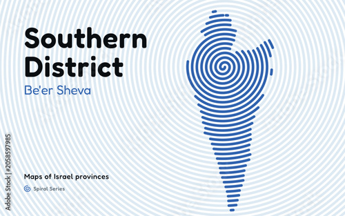 Spiral pattern map of Israel Southern District with administrative center in Be'er Sheva