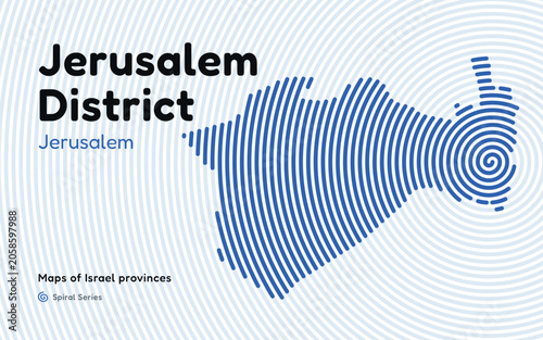 Spiral pattern map of Israel Jerusalem District with administrative center in Jerusalem