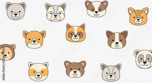 Cute Cartoon Animal Face Vector Collection - Set of Kawaii Dog and Bear Avatars