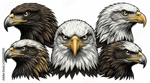 Group of American Bald Eagle Heads.