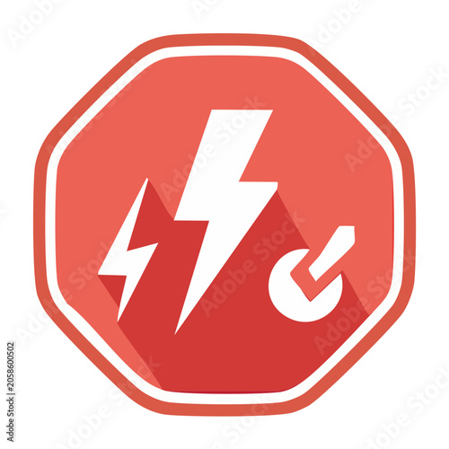 Red lightning bolt and checkmark icon on solid background