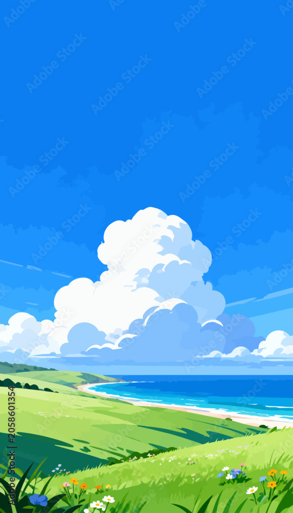 Fototapeta premium Bright blue sky holds fluffy white clouds