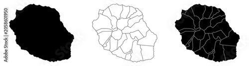 Reunion island country vector map in white background. Reunion island political map. Low detailed. Solid simple style. Reunion island map silhouette linear and black illustration. Black and white.