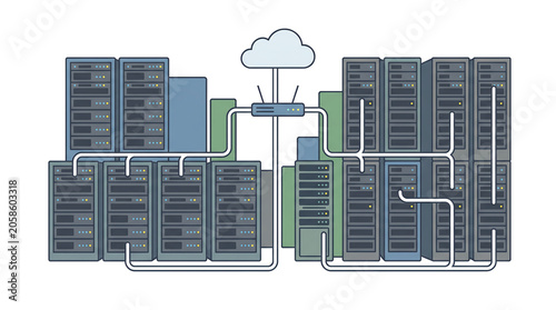 Modern Data Center Infrastructure and Connected Server Network