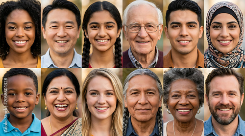 Collage of diverse human faces showing different ages ethnicities and genders people diversity