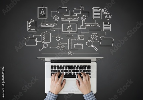 Human resources management system concept data analysis workflow and technology integration