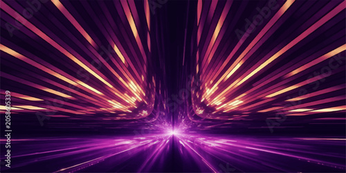 Vászonkép Abstract tunnel of light with blurred streaks of purple and orange light emanating from a central point, creating a sense of speed and futurism