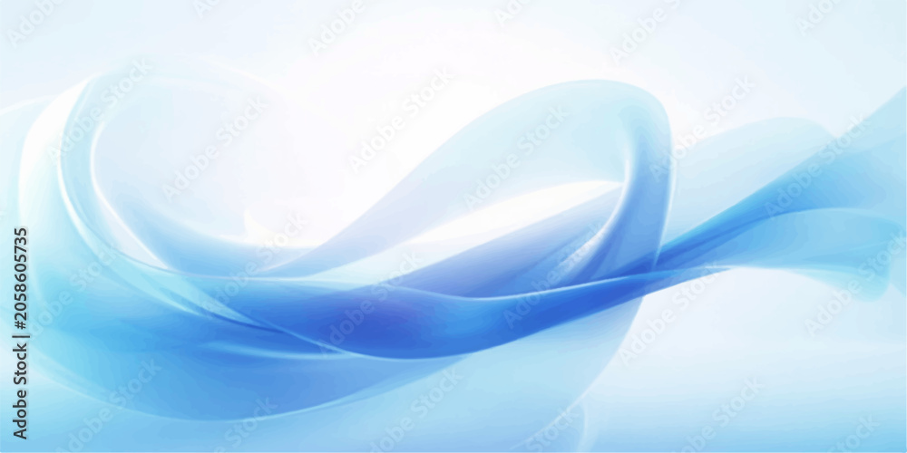 Fototapeta premium Abstract blue and white flowing waves create a serene and elegant background, suggesting fluidity and calm.
