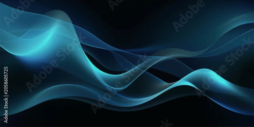 Fotografie Abstract flowing blue waves on a dark background, evoking a sense of digital motion and fluidity