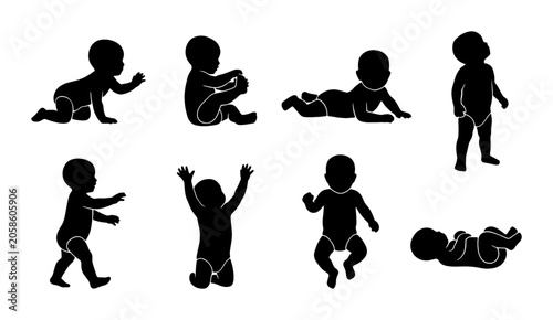 Tableau sur toile Baby Silhouette Collection, Infancy Milestones, Childhood Development Stages, Ve