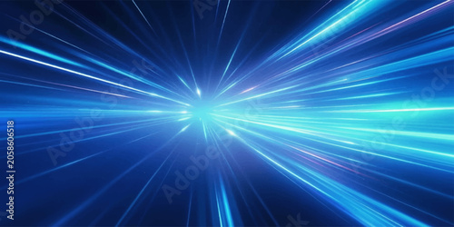 Slika na platnu Abstract blue light streaks radiating outwards from a central point, creating a dynamic sense of speed and energy