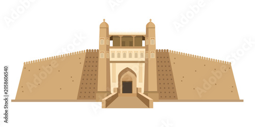 Fotografie Ark of Bukhara Fortress in Uzbekistan Flat Vector Illustration