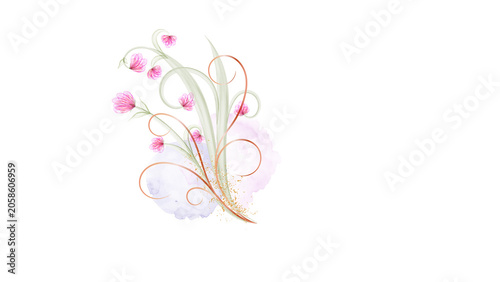 Tableau sur toile Delicate Pink Floral Swirls with Gold Accents and Watercolor Splashes
