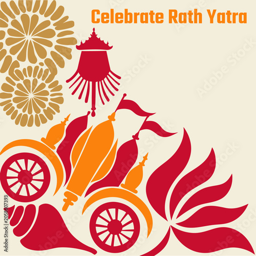 Rath Yatra expressive vector with overlapping forms, chromatic harmony, cream breathing space for sacred design