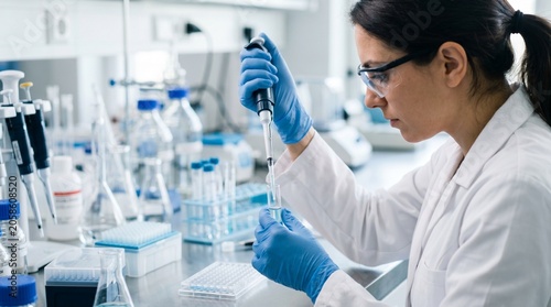 Female scientist working in laboratory setting.