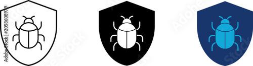 Bild auf Leinwand Bug shield icon set showing professional security armor with software error beet