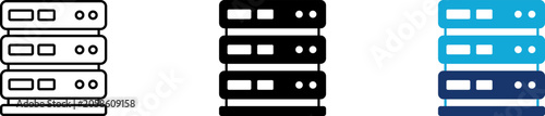Fotografie Server icon set showing professional database storage rack with hardware mainfra