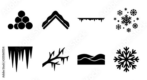 Foto Winter Icons Set: Snowflakes, Icicles, Snowdrifts, and Frosty Elements for Seaso