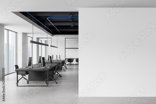 Bild auf Leinwand Modern office interior featuring empty wall mockup for clean creative design presentation within bright open workspace environment