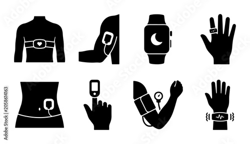 Foto Health Monitoring Devices Icons, Wearable Tech & Medical Gadgets Set, Fitness Tr
