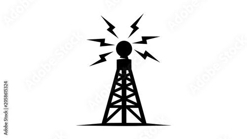 Silhouette of Radio Tower Emitting Electrical Signals on White Background
