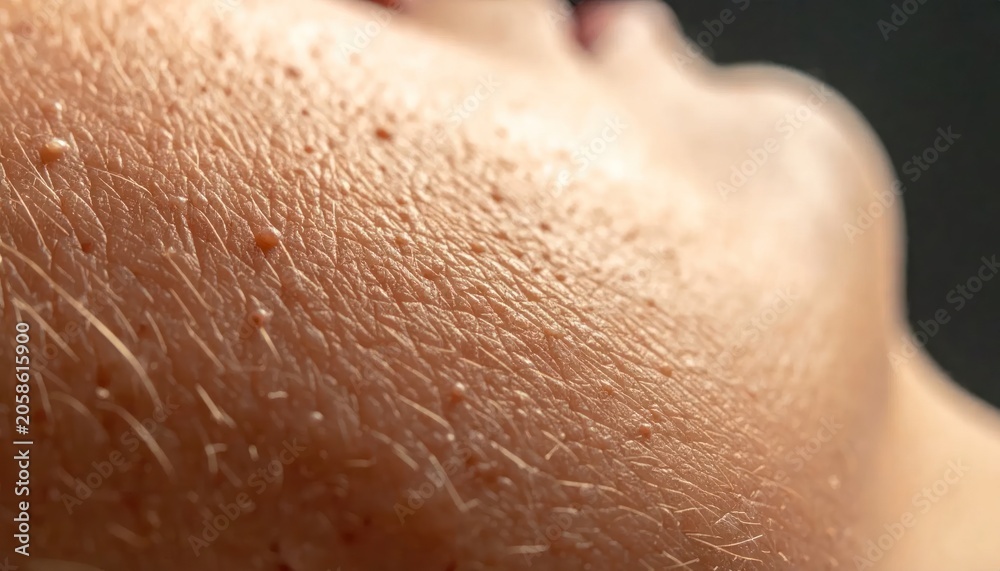 Fototapeta premium Close-up of human skin, showcasing texture and imperfections on a face