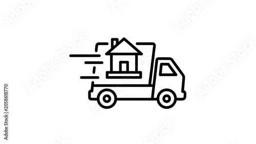 Moving Truck with House Icon for Logistics, Real Estate and Relocation Services Illustration
