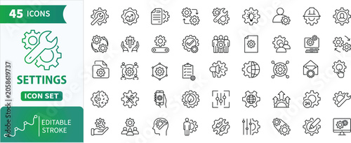 Bilde på lerret Settings and configuration line icon set  with editable stroke