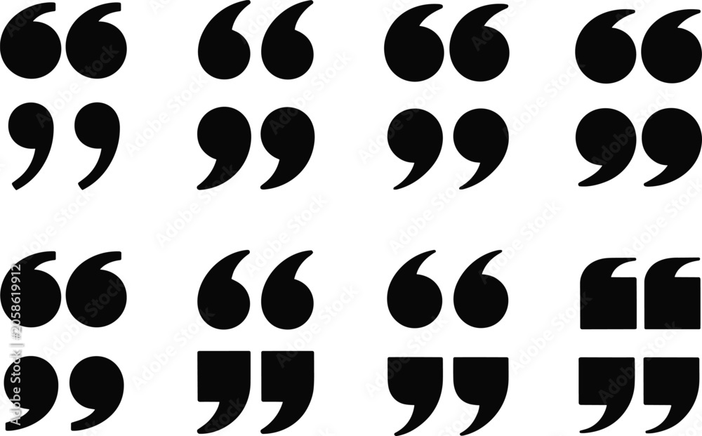 Fototapeta premium Quotation Mark Icons Collection Featuring Multiple Quote Symbol Styles for Typography Design and Editorial Content Use