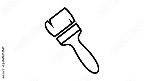 Simple black and white line icon of a paint brush, symbol for art, creativity, painting, and DIY renovation.