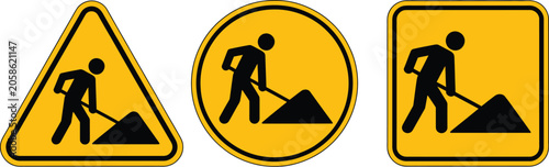 Fotografie Road works warning sign vector illustration for construction zones, driver awareness, and pedestrian safety