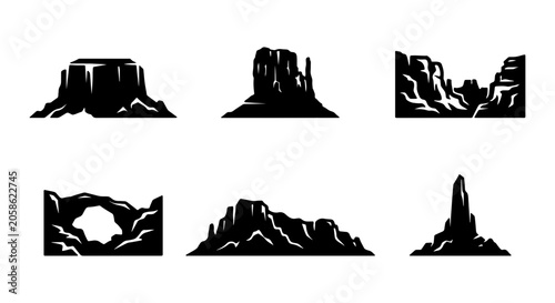 Valokuva Monolithic Rock Formations, Desert Landscapes, Arches, and Buttes Vector Icons