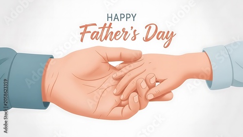 Touching Happy Father's Day Illustration with Father and Child Holding Hands Together
