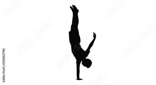 Obraz na plátně A person performing a handstand in a dynamic pose black silhouette human figure