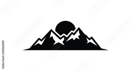 Canvas Print Mountain range and circular sun shape in black silhouette mountains peak summits