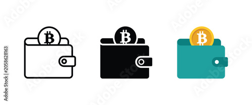 Принти на полотні Bitcoin crypto wallet icon set for digital payment and cryptocurrency storage, v