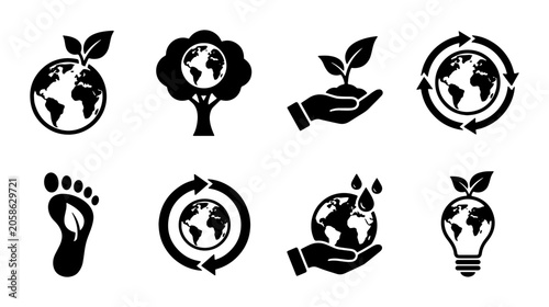 Принти на полотні Eco-friendly Earth Icons Set, Green Planet Symbols, Sustainability Graphics, Nat