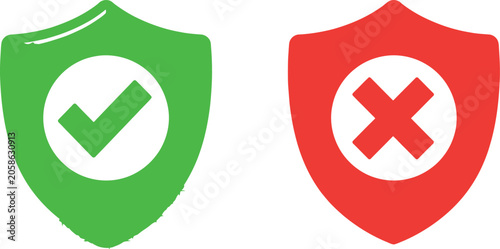 Quadro em tela Green shield with check mark and red shield with cross mark icons