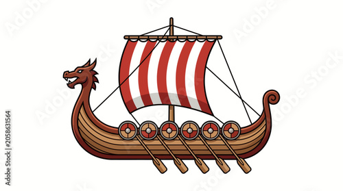 Ancient Viking Longship Boat Vector Illustration Icon