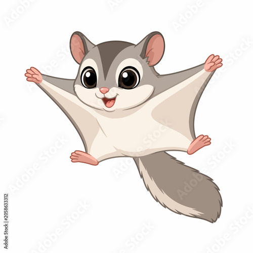 Cute flying sugar glider vector illustration isolated on white.