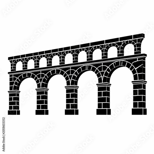 Ancient Roman Aqueduct Bridge Vector Illustration Isolated