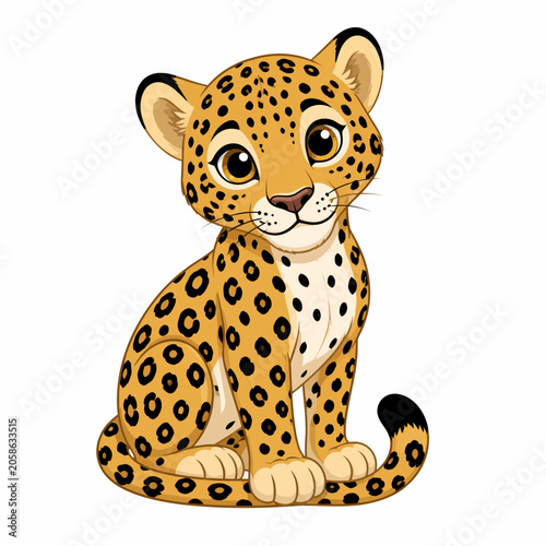 Cute Baby Leopard Vector Illustration Sitting on White Background