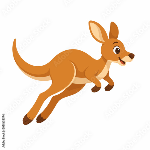 Cute Jumping Kangaroo Character Vector Illustration Isolated on White